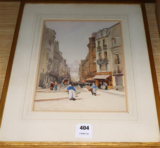 Samuel-Alfred Harding (1868-1941) watercolour, Rue St Jacques, Dieppe, Market Day, signed, 31 x 23cm